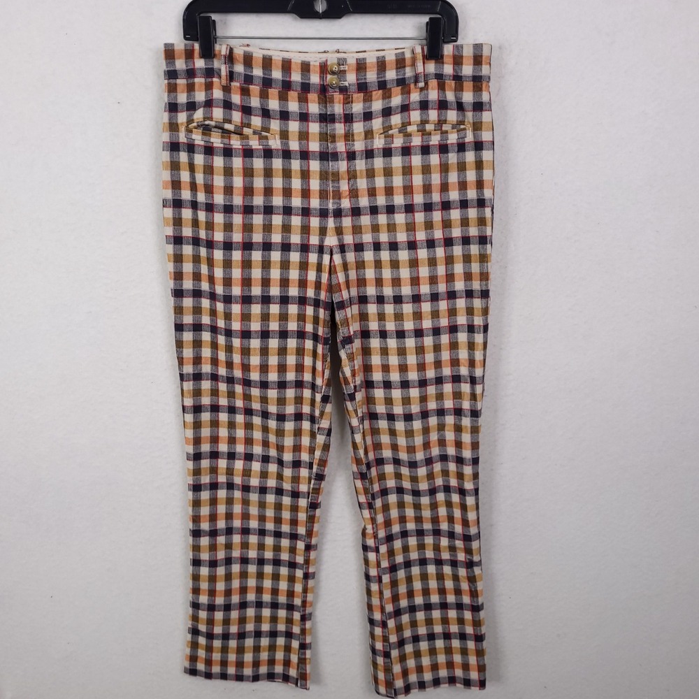 Anthropologie Essential Collection Plaid Corduroy Pants Size 10 Whimsical Retro